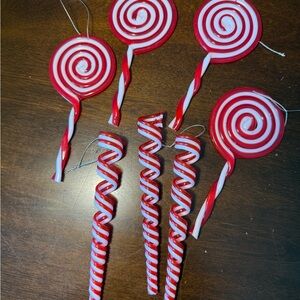 Christmas lollipops and candy cane ornaments